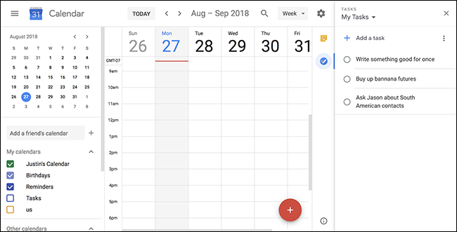 Pakalpojumos Google dokumenti un Google kalendārs tiek parādīts Gmail stila sānu panelis