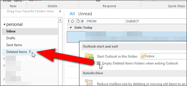 Как автоматично да изпразните папката за изтрити елементи при излизане от Outlook