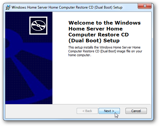 Tạo đĩa khôi phục máy tính gia đình Windows Home Server