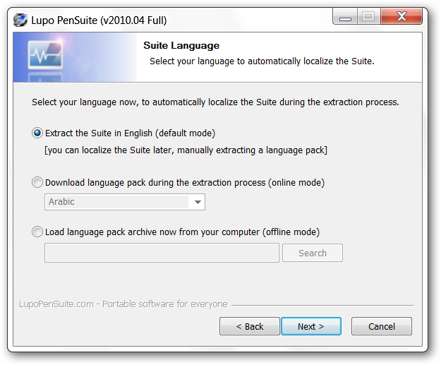 Aizpildiet zibatmiņas disku ar portatīvo programmatūru, izmantojot Lupo PenSuite