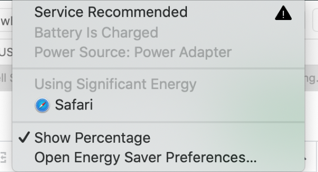 macOS اہم توانائی کی وارننگ کی مثال