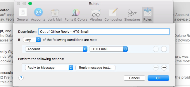 Poissaolo-vastauksen määrittäminen Apple Mail for Macissa