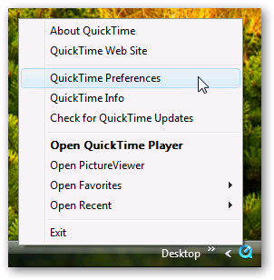 Poista QuickTime-kuvake ilmaisinalueelta