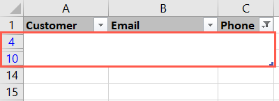 Righe vuote filtrate in una tabella di Excel