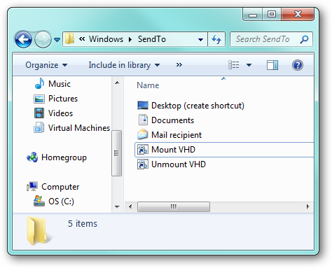 قم بتحميل ملف VHD وإلغاء تحميله في Windows Explorer عن طريق النقر بزر الماوس الأيمن