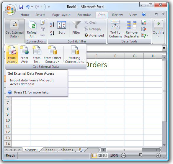 Импортирайте данни от Microsoft Access в Excel
