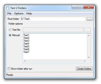 Text2Folders ஒரு எளிய தொகுதி கோப்புறை மேக்கர்