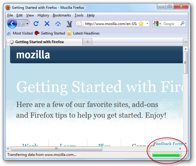 Premaknite vrstico napredka na zavihke v Firefoxu