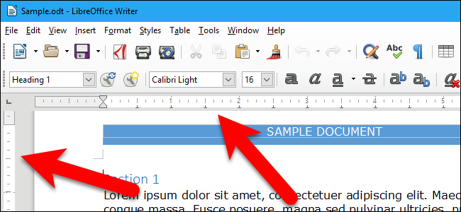 Kaip rodyti ir paslėpti liniuotes „LibreOffice Writer“.