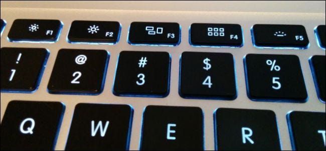Teclas de función en la parte superior de un teclado Mac