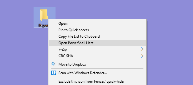 Slik legger du til Open PowerShell her til høyreklikkmenyen for en mappe i Windows
