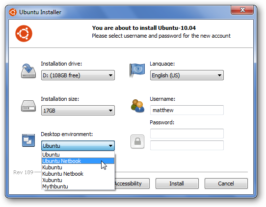 Ubuntu Netbook Edition Wubi انسٹالر کے ساتھ انسٹال کریں۔