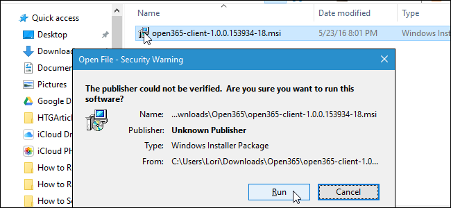 Come sbloccare un file dall'editore di Windows non può essere verificato Avviso