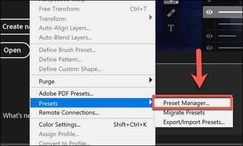To load brushes in Photoshop, press Edit>Pratetap > Pengurus Pratetap.