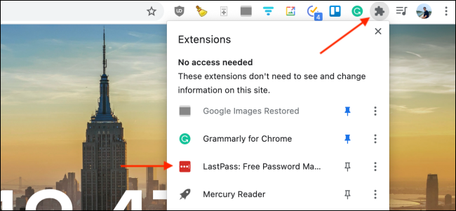 Klicken Sie in Chrome auf LastPass-Erweiterung