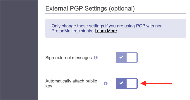 Atașați automat cheia publică la mesajele ProtonMail trimise