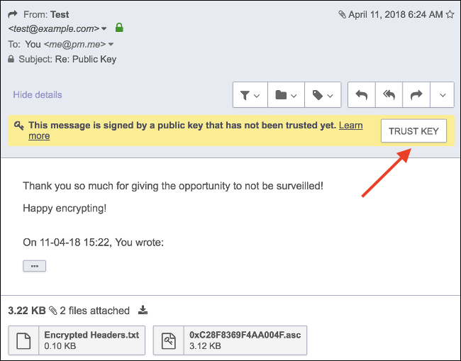 Aveți încredere în cheia publică (PGP) în ProtonMail