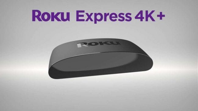 Roku Express 4k+ auf grauem Hintergrund