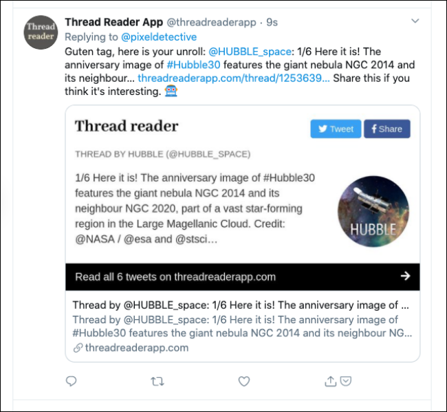Odgovor aplikacije Thread Reader