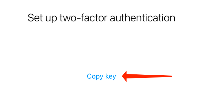 Bakstelėkite Kopijuoti raktą, kad nukopijuotumėte savo Instagram autentifikavimo kodą. Turite tai įklijuoti į „Google“ autentifikavimo priemonę arba bet kurią kitą autentifikavimo programą