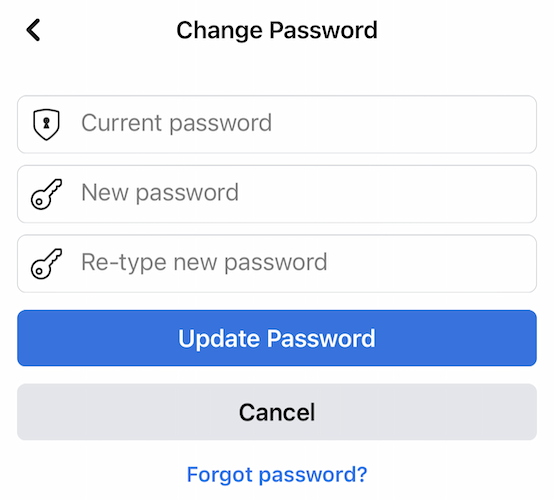 Inserisci la tua password attuale, nuove password e tocca