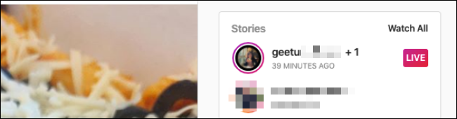 Der Stories-Bereich auf Instagram in einem Desktop-Browser.