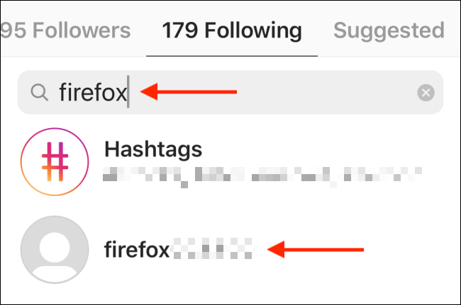 Søk på Instagram-navnet ditt for å se om de følger deg