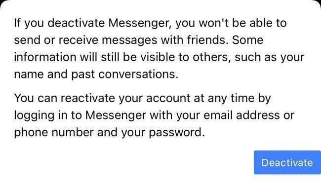 فیس بک میسنجر کے لیے بٹن کو غیر فعال کریں۔