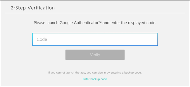Usando a autenticação em duas etapas do Google Authenticator para fazer login em uma conta Nintendo Switch.