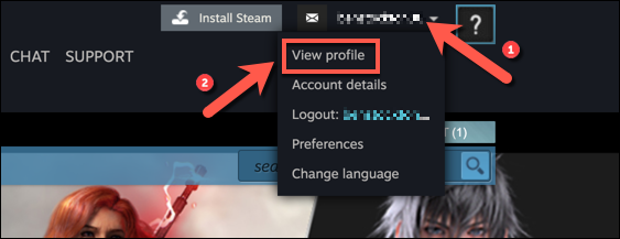 لفتح ملف تعريف Steam الخاص بك ، افتح عميل Steam أو موقع الويب واضغط على اسم حسابك في الجزء العلوي الأيمن ، ثم حدد ملف