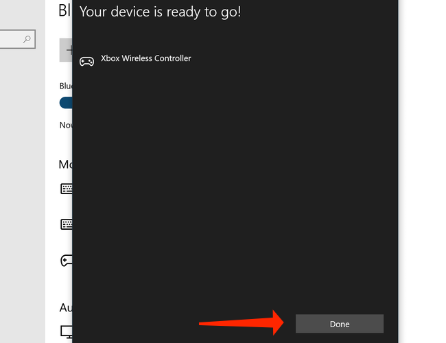 Κάντε κλικ στην επιλογή Τέλος για να ολοκληρώσετε τη σύζευξη του ασύρματου ελεγκτή Xbox με τον υπολογιστή σας στα Windows 10