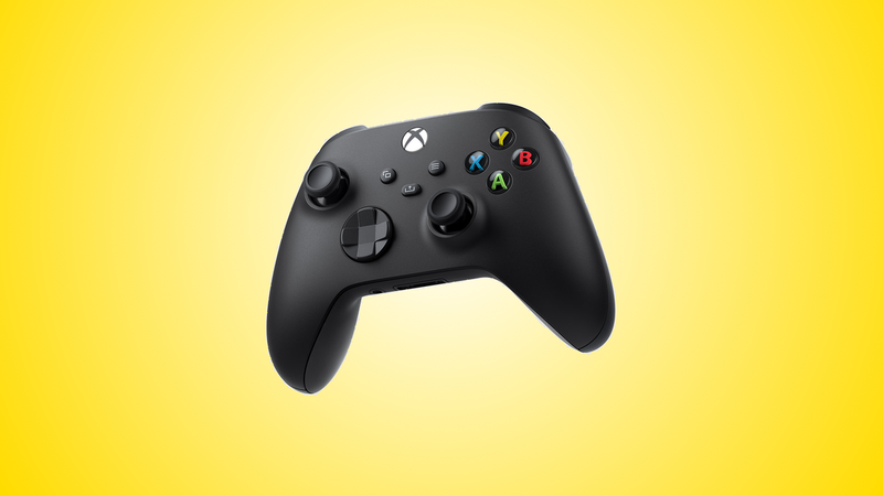 Crna varijanta bežičnog kontrolera Xbox, na žutoj pozadini.
