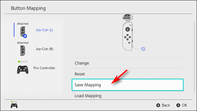 Pilih Simpan Pemetaan pada Nintendo Switch