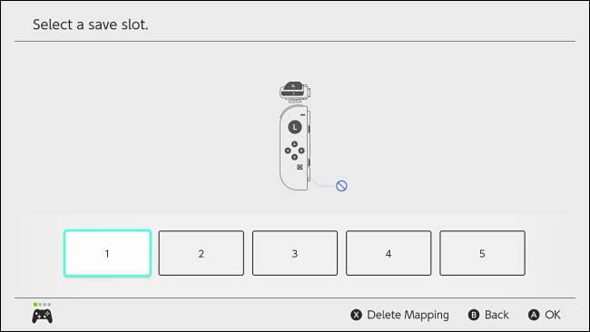 Pilih slot pemetaan butang tersuai pada Nintendo Switch