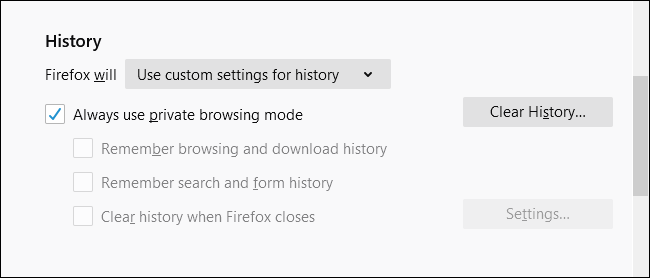 Usa sempre la modalità di navigazione privata selezionata in Firefox
