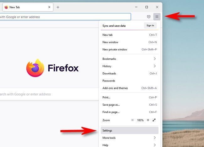 في Firefox ، انقر فوق زر القائمة المكون من ثلاثة أسطر ، ثم حدد