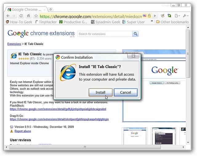 Добавете интеграция на IE Tab към Google Chrome
