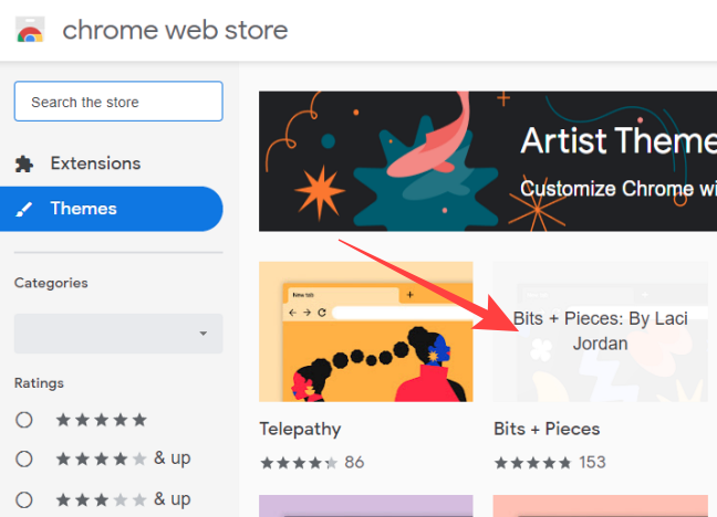 Κάντε κλικ στη μικρογραφία Θέματα στο Chrome web store