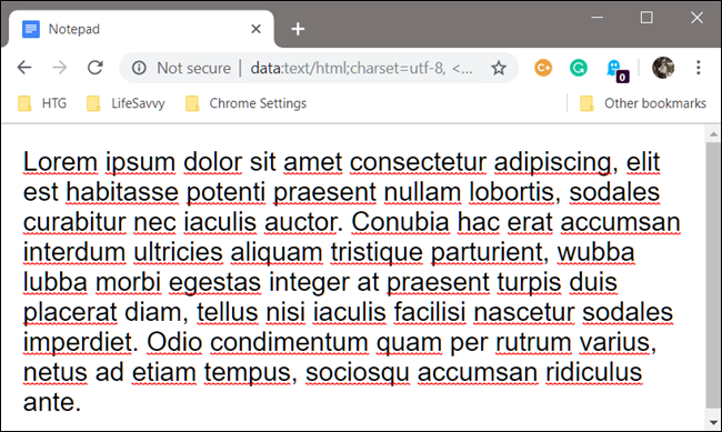 Contoh pad nota tersuai di dalam Google Chrome