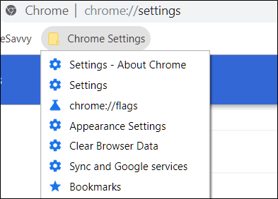 Contoh Tetapan Chrome yang disimpan untuk akses pantas