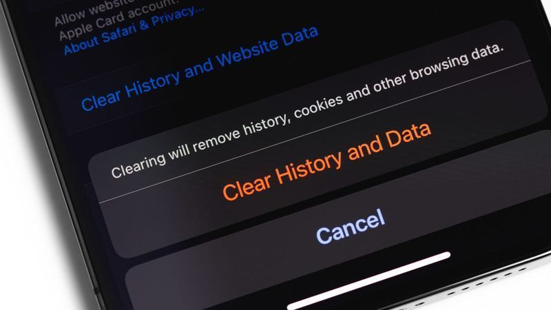Primo piano della cronologia chiara del browser Safari e del pulsante dati su iPhone
