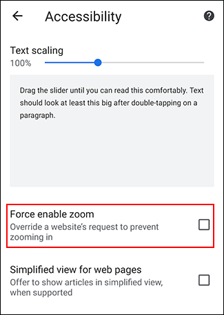 Tocca Forza Abilita zoom in Chrome
