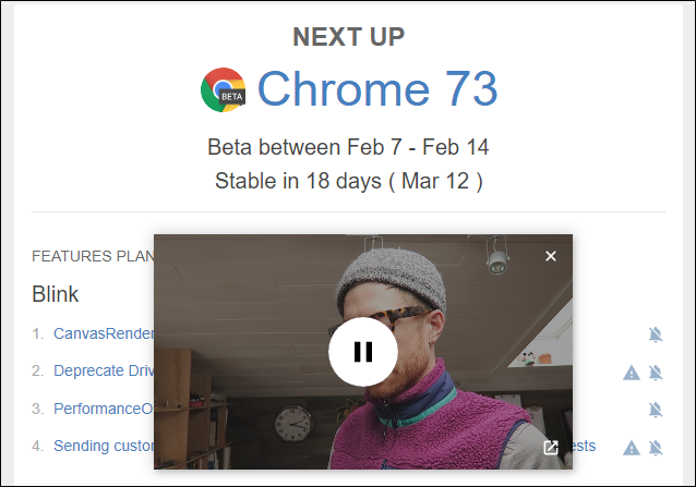 Bild-in-Bild auf Google Chrome 73
