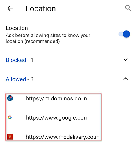 ان سائٹس کا جائزہ لیں جو موبائل پر ایج میں مقام تک رسائی حاصل کر سکتی ہیں۔