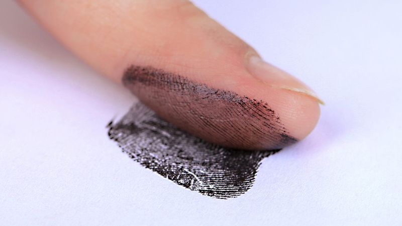 Nehmen Sie einen Fingerabdruck auf weißem Papier.