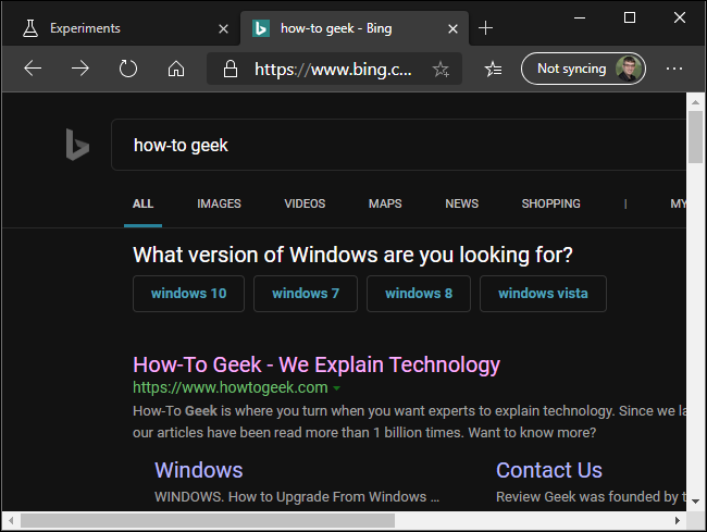 Принудително тъмен режим на Bing в Microsoft