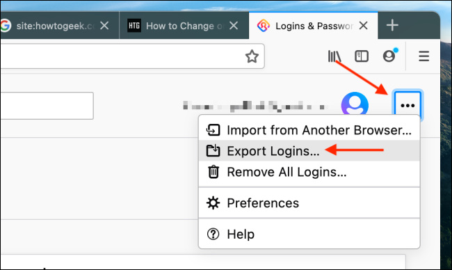 Haga clic en Exportar inicios de sesión en Firefox