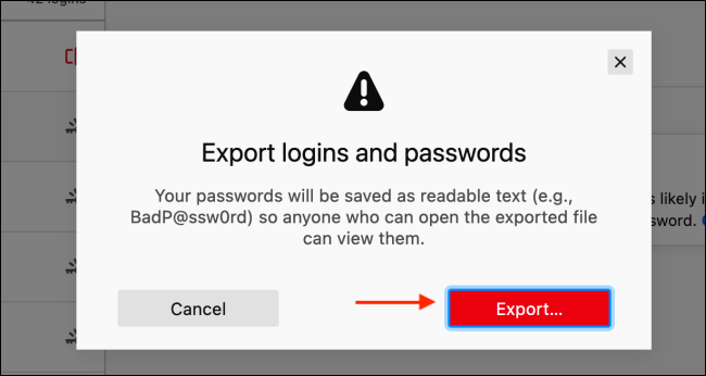 Haga clic en Exportar desde Firefox