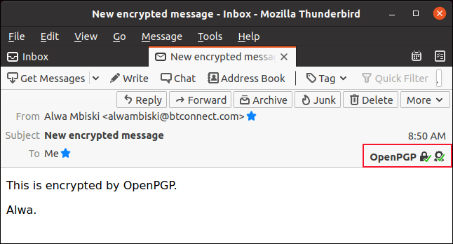 Получаване на криптиран имейл в Thunderbird