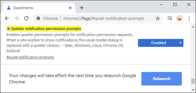 Klusāks paziņojumu pieprasījuma karogs pārlūkprogrammā Google Chrome 80